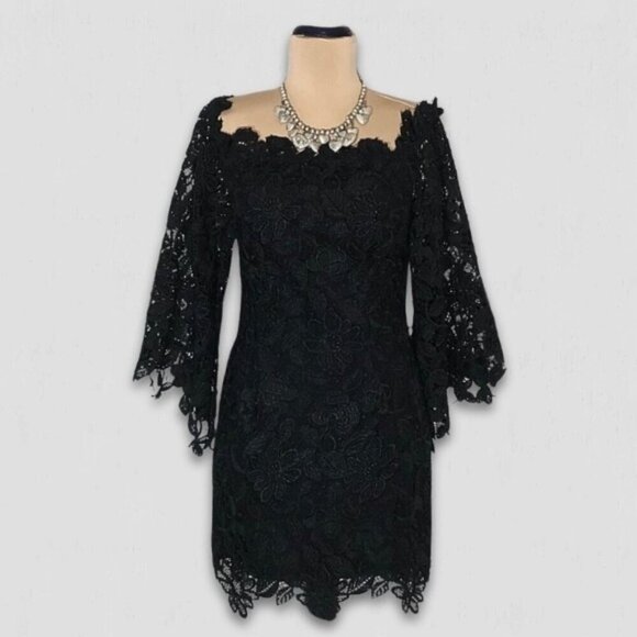 Free People Black Floral Lace Off Shoulder Dress Size 6 - Picture 2 of 13